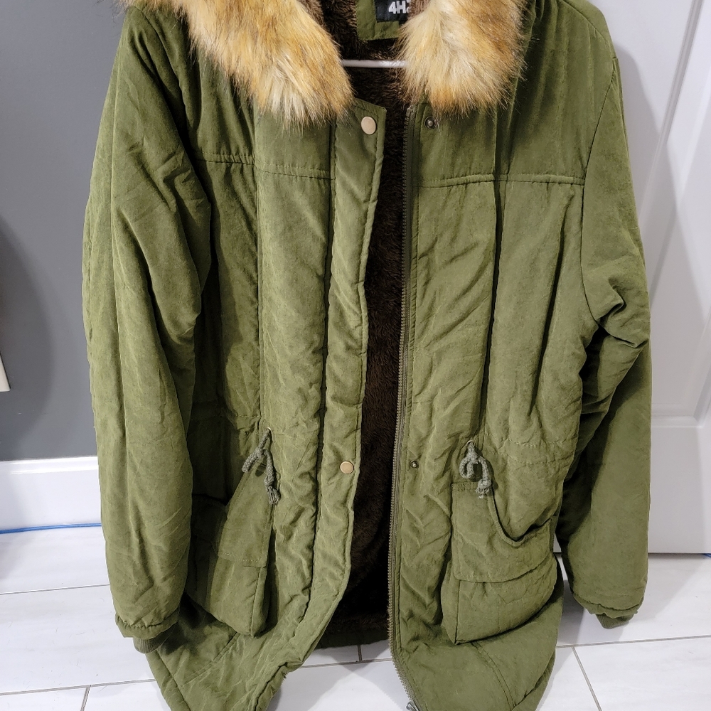 Olive green hooded coat